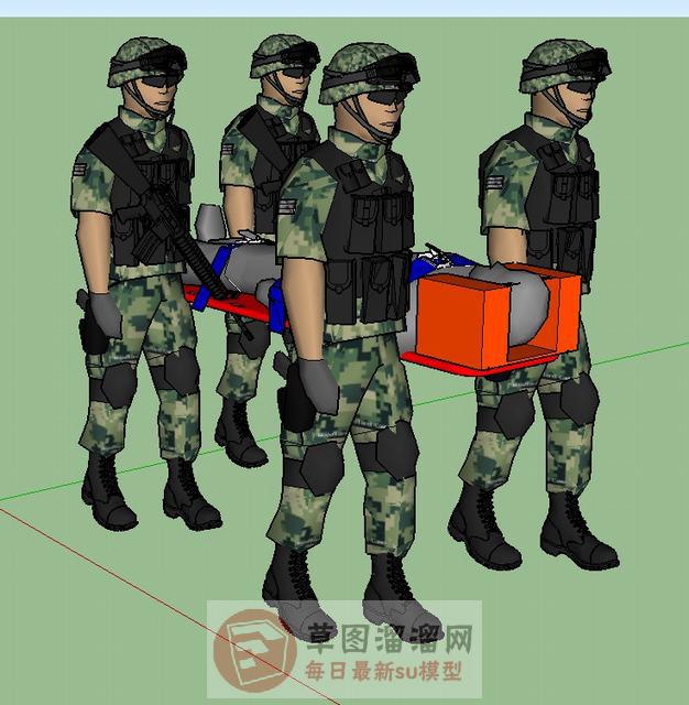 士兵救援抬担架SU模型