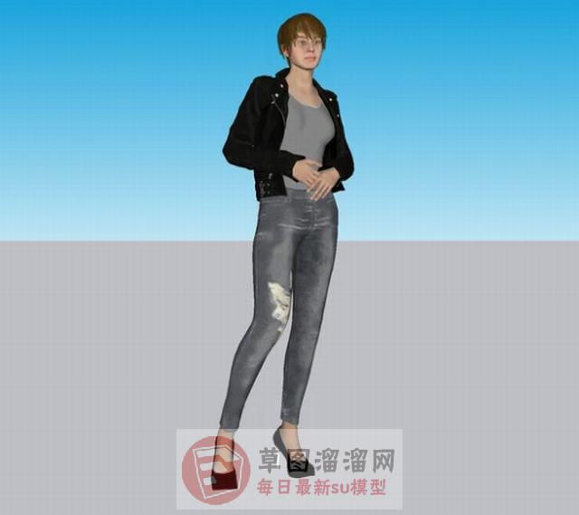短发女人人物SU模型
