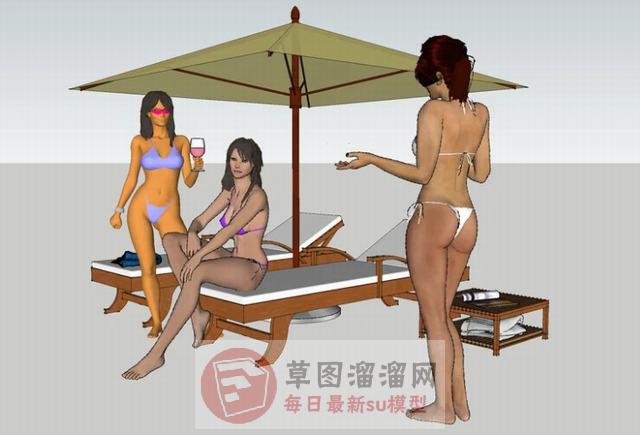 沙滩美女躺椅SU模型