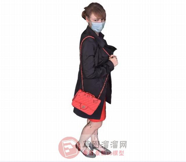 口罩女人人物SU模型