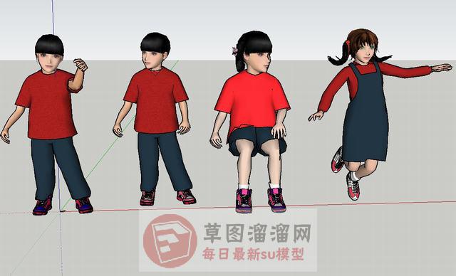 儿童女孩姿势SU模型