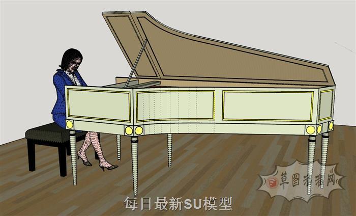 钢琴女人人物SU模型