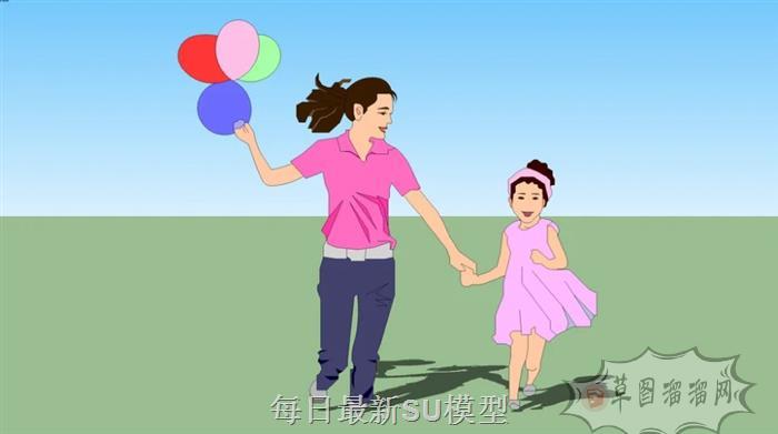 2D放风筝人物SU模型