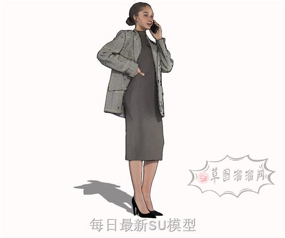 商务女士打电话SU模型