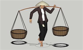 农民挑担扁担SU模型