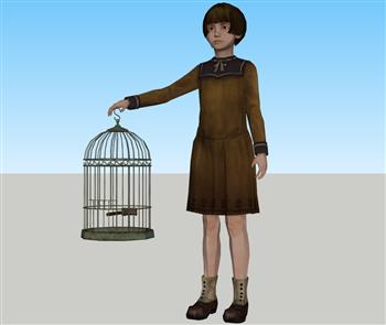 女孩鸟笼人物SU模型