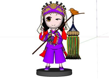 壮族少女卡通SU模型
