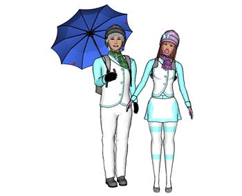 撑伞美女人物SU模型