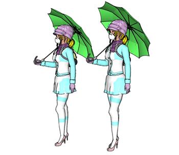 撑伞打伞美女SU模型