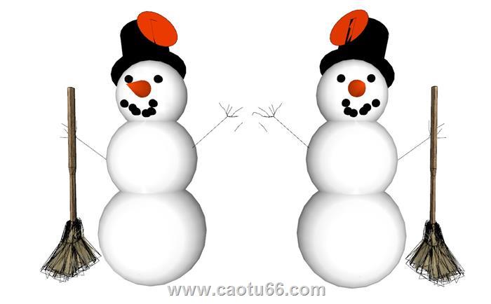 扫把雪人SU模型