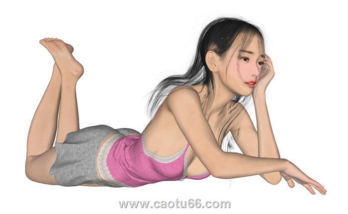 趴着美女女生SU模型