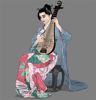 古代琵琶美女SU模型