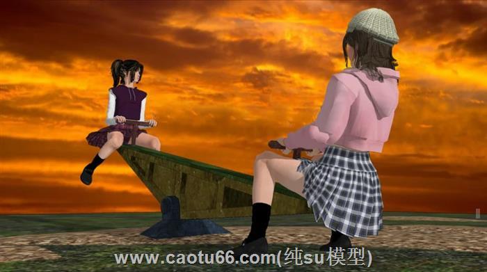 美女跷跷板人物SU模型