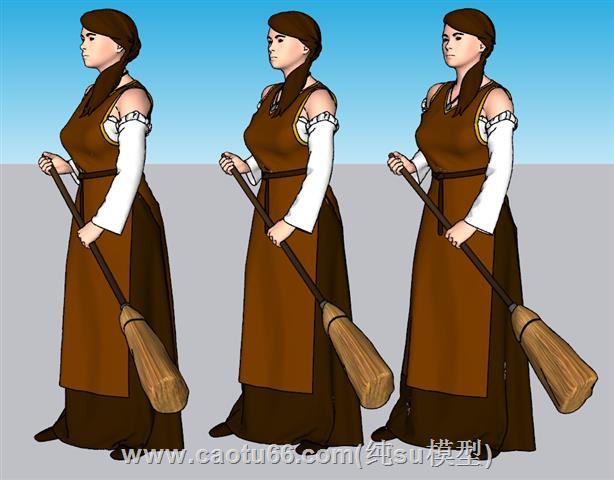 人物扫地女佣SU模型