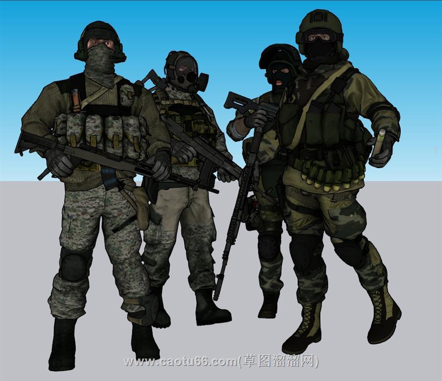 特种兵战士军人SU模型
