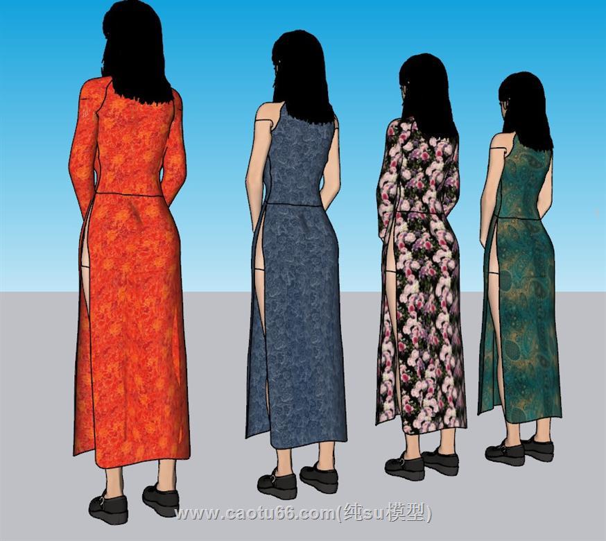 迎宾旗袍美女SU模型
