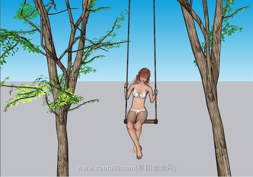 秋千椅美女SU模型