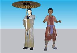 古代人撑伞古人SU模型 免费sketchup模型下载
