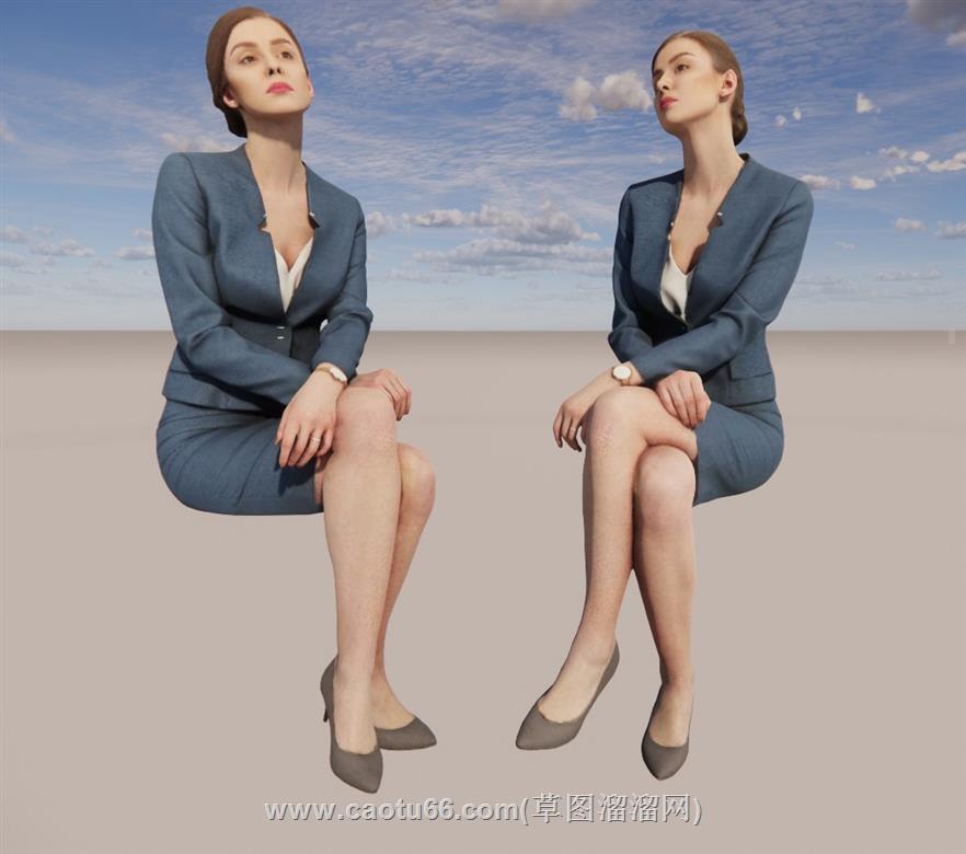 坐姿美女人物SU模型