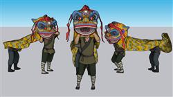舞狮子人物古代SU模型