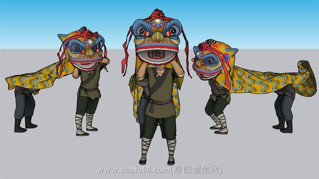 舞狮子人物古代SU模型