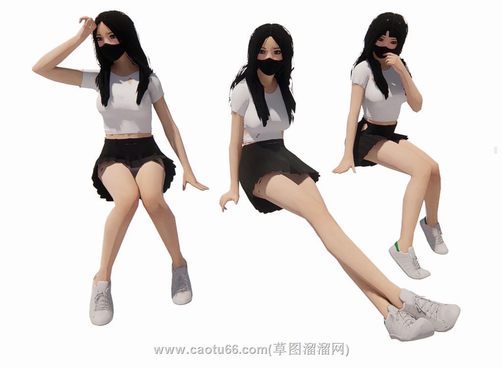 戴口罩美女人物SU模型