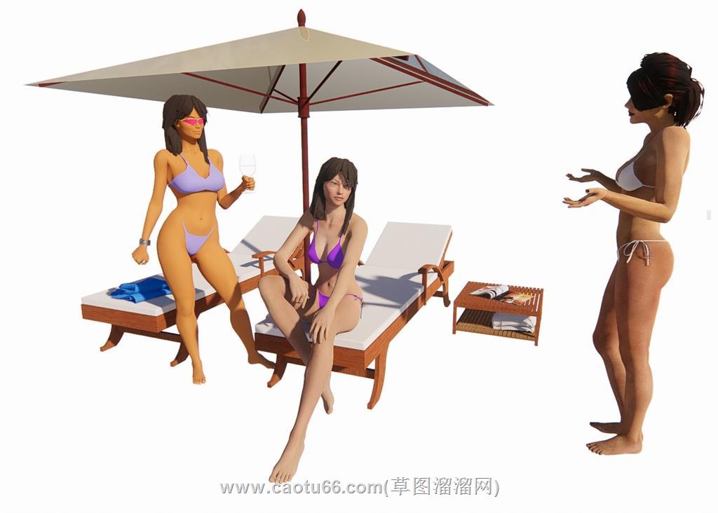 沙滩躺椅比基尼SU模型