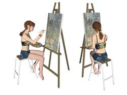 美女画家画板SU模型