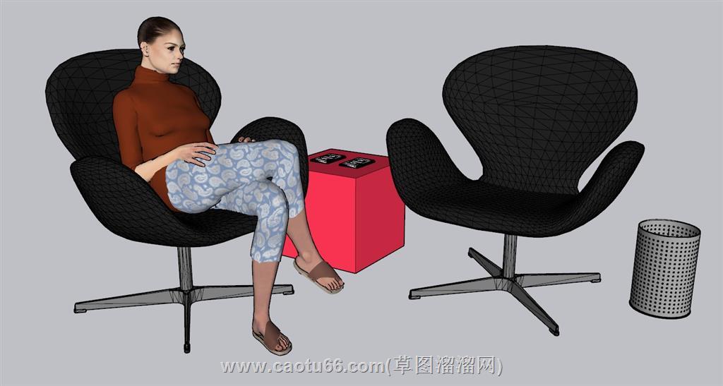妇女坐姿铝皮SU模型
