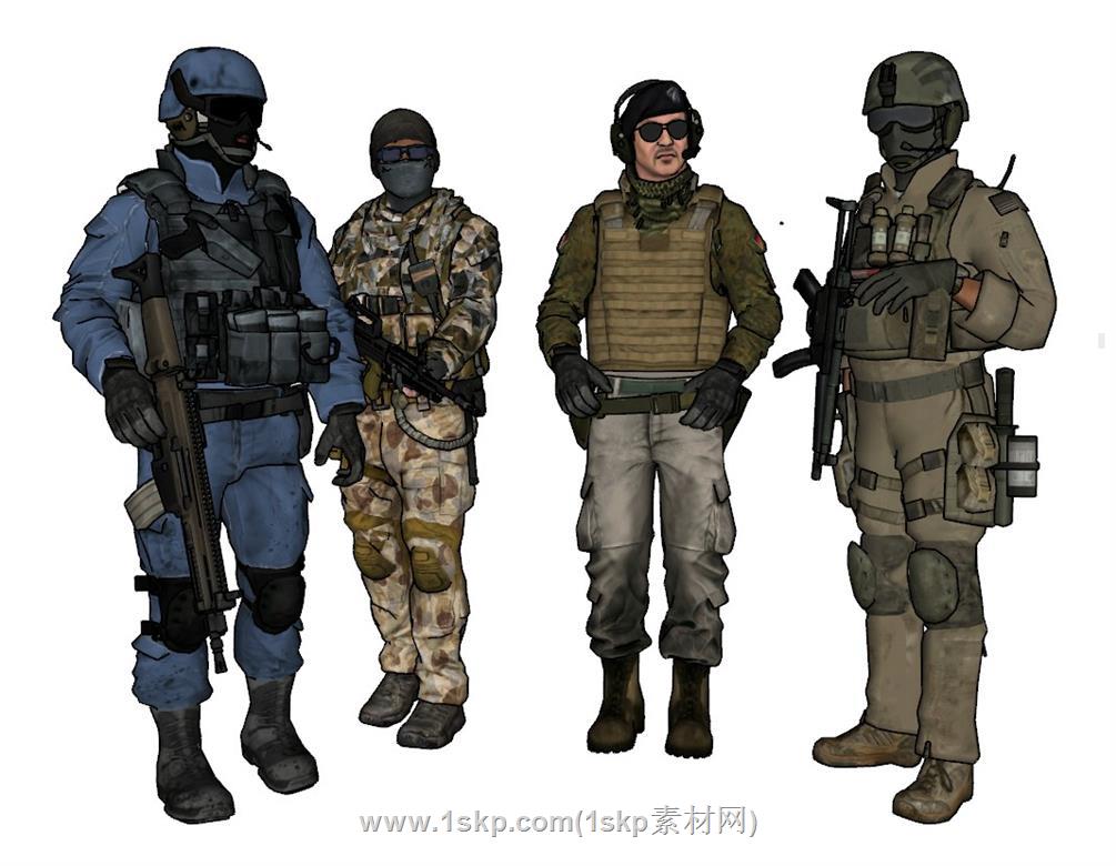 士兵武装军人SU模型