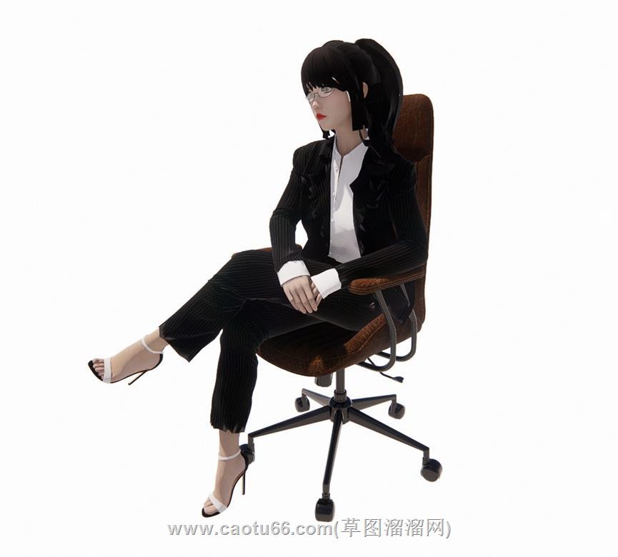 坐姿制服女人SU模型