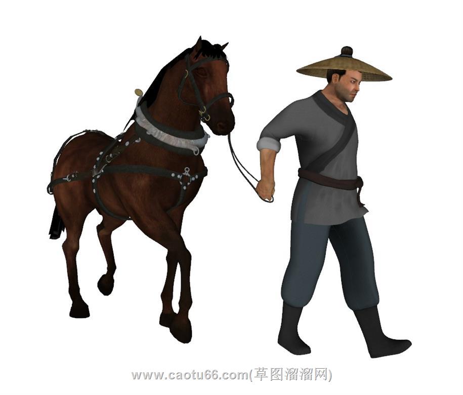 牵马马夫农夫SU模型