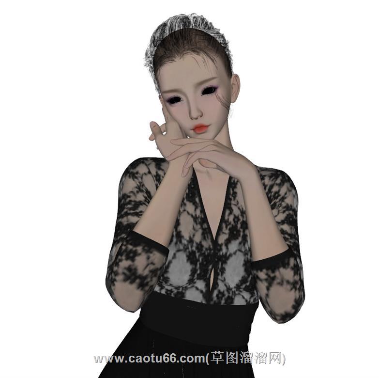 长裙美女人物SU模型