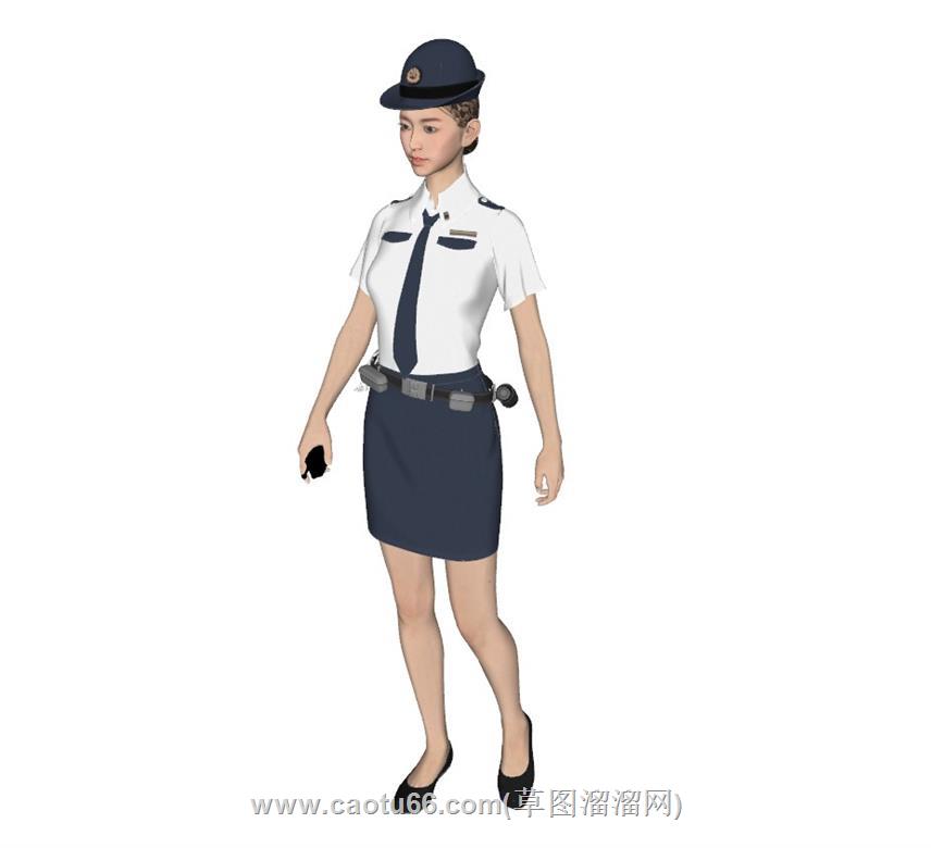 女警美女人物SU模型