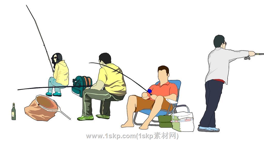 垂钓人物钓鱼SU模型
