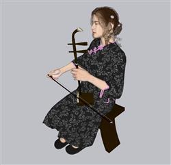 二胡美女SU模型