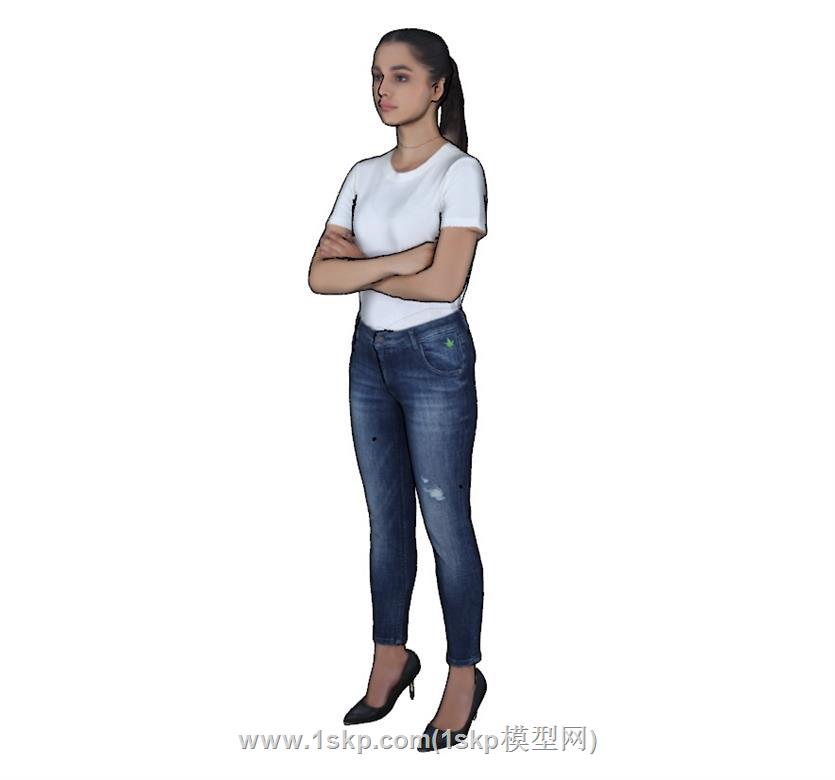 牛仔裤女人站姿SU模型