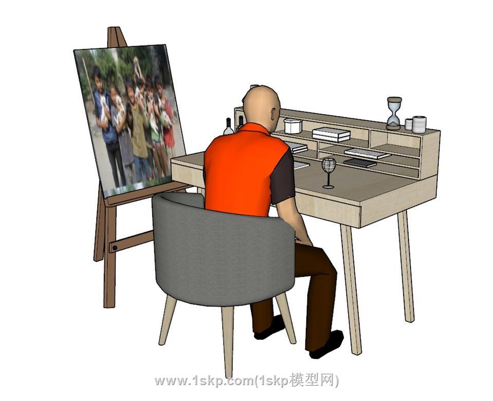 坐姿光头男人SU模型