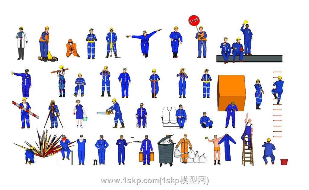 工地工人人物SU模型