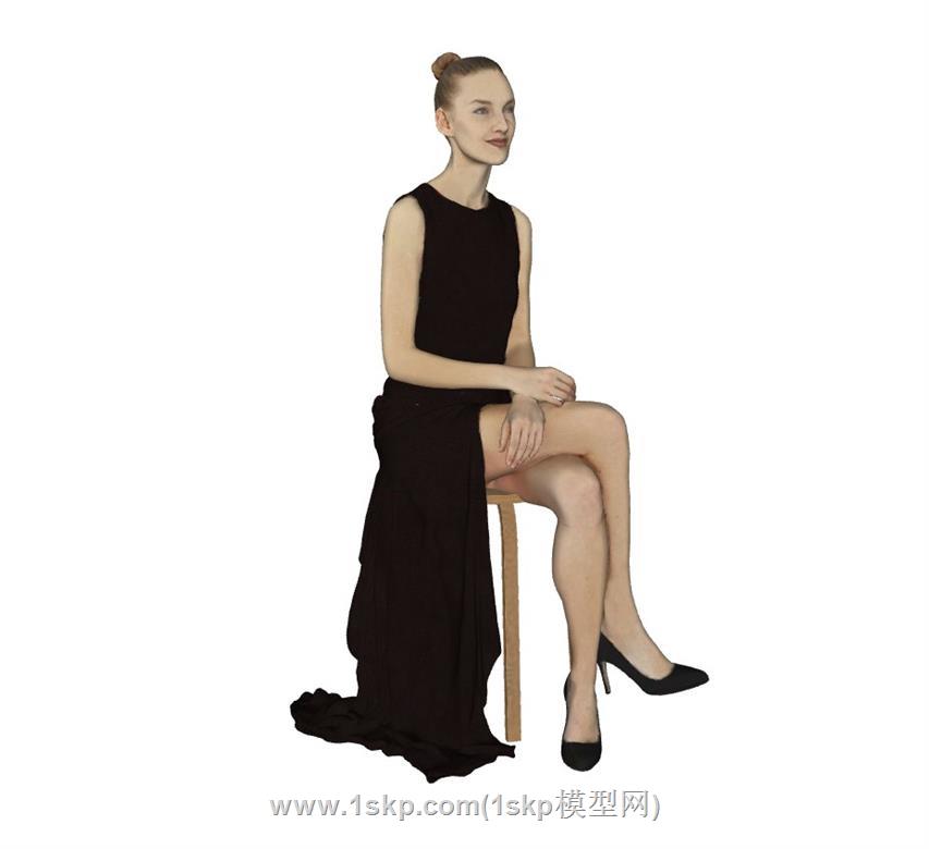 女人坐姿人物SU模型