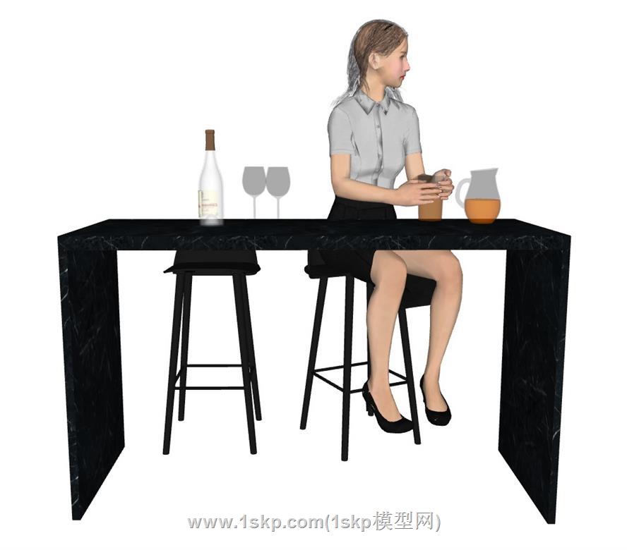 美女坐姿吧台椅SU模型
