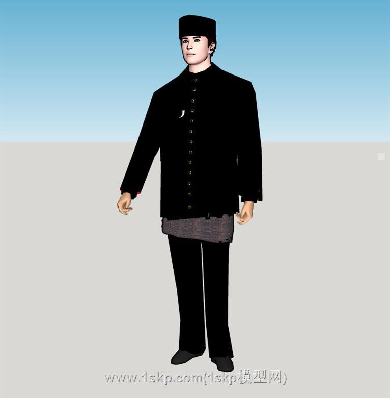 男人服务员人物SU模型