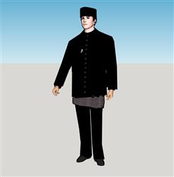 男人服务员人物SU模型