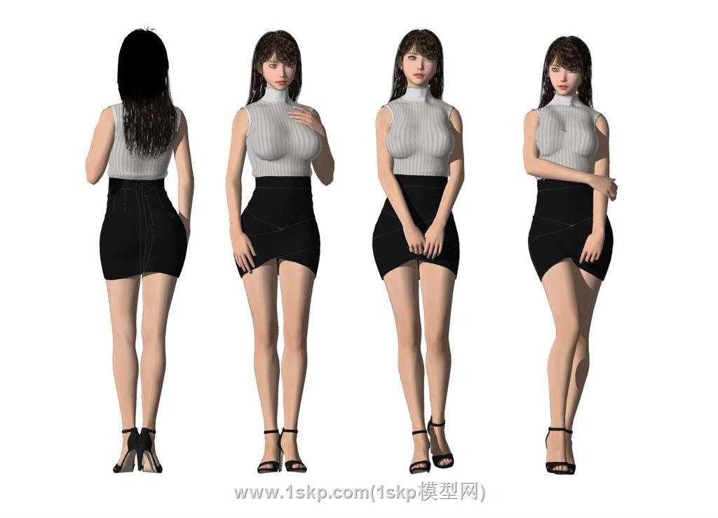 站姿美女人物SU模型