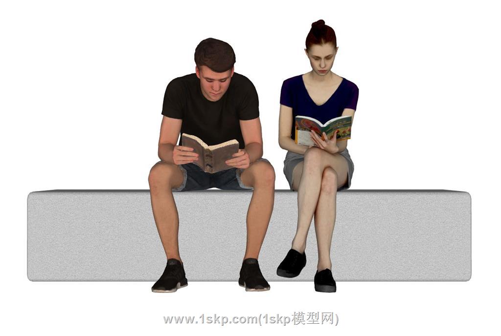 坐姿看书人物SU模型