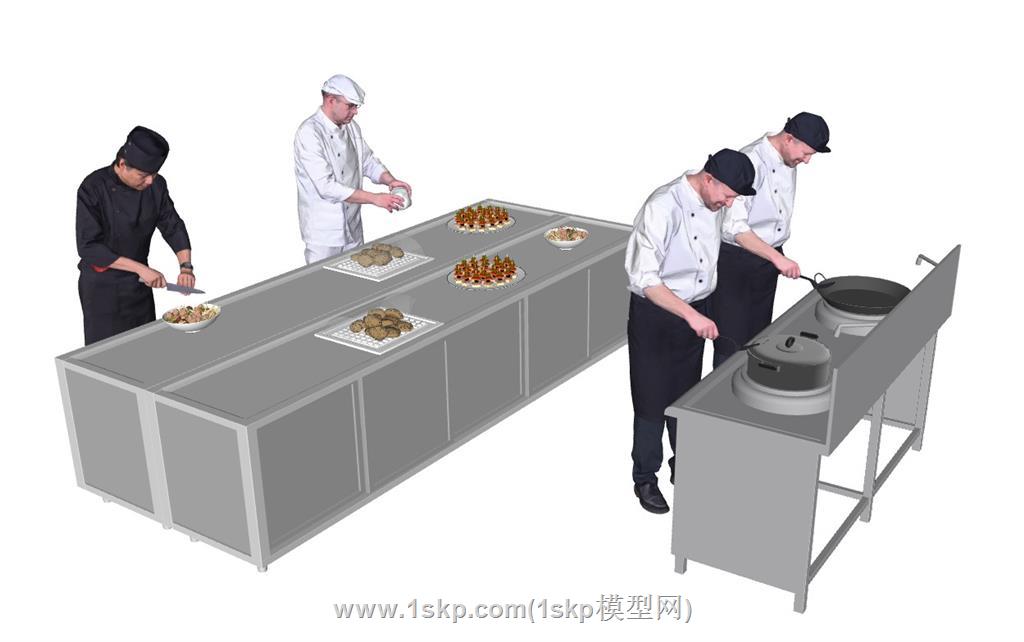 后厨厨师炒菜SU模型