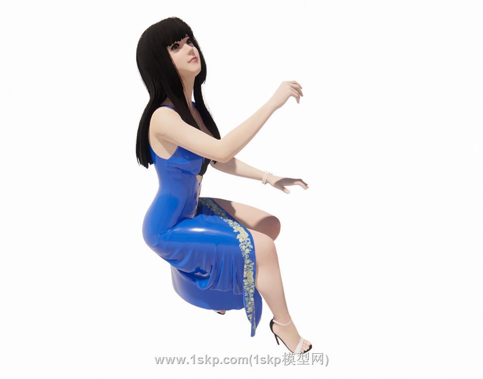 坐姿弹奏女人SU模型