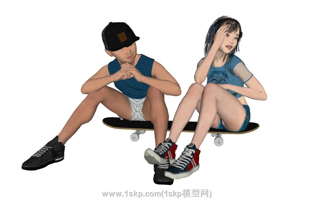 滑板男孩女孩SU模型