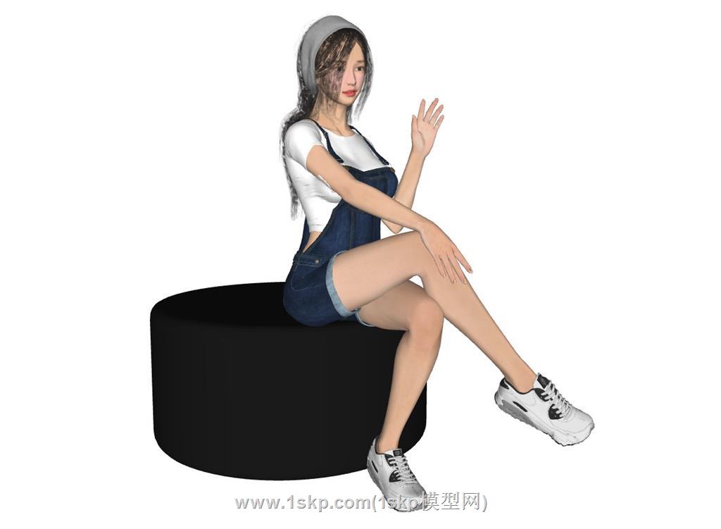 坐姿美女人物SU模型