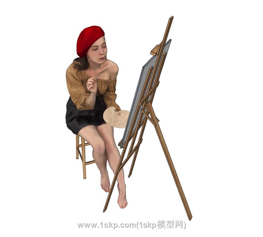 画家美女人物SU模型